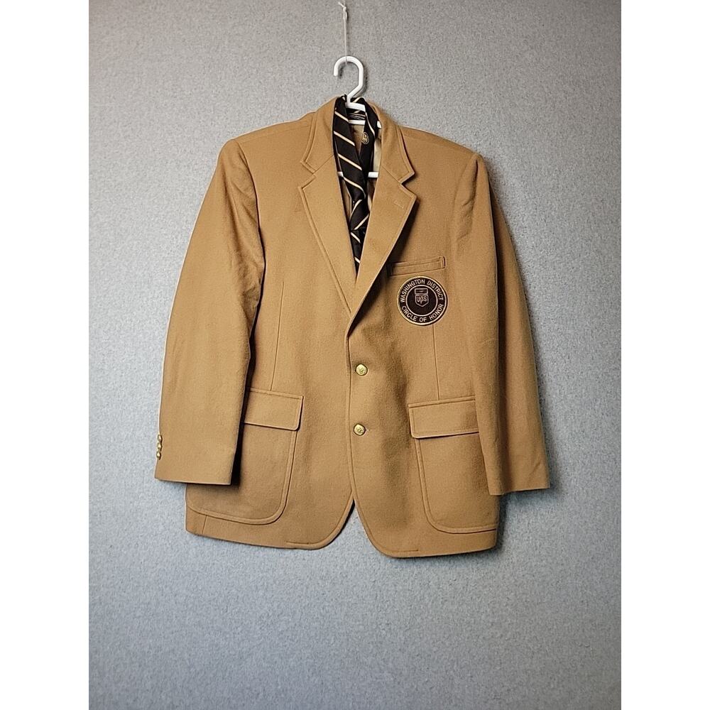 Vintage UPS WA District 100% Wool Tan LS Button Up Blazer And Tie Set Men's 46R